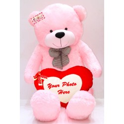 5 Feet Long Pink Teddy Bear Soft Toy with Personalized Photo Heart